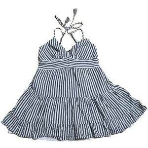 American Eagle Outfitters Striped Halter Mini Dress Women's Size S White Gray